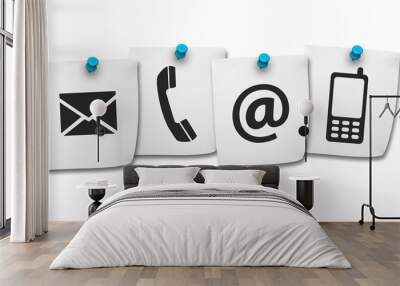 web contact us icons on post it Wall mural