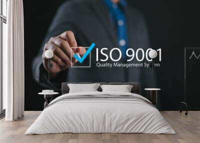 QMS, ISO 9001 Quality Management System concept. Certified and quality management of organizations, international standard organization certification. Wall mural