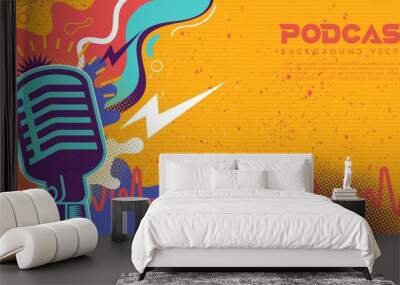 Colorful retro podcast background illustration Wall mural