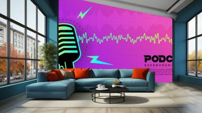 Neon light color podcast background illustration Wall mural