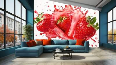 Strawberry juice splash isolated on transparent background. Generative Ai Wall mural