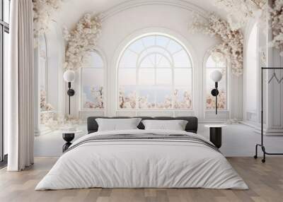 white room with arch and flowers in the wall and large window Generative Ai Wall mural