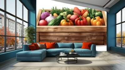 wooden box with vegetables isolated on white or transparent pang background Generative Ai Wall mural