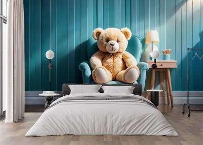 teddy bear sitting on a chair Wall mural