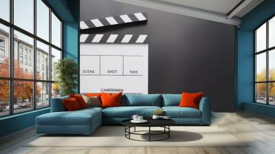 White Clapperboard or clap board or movie slate use in video production ,film, cinema industry on black background. Wall mural