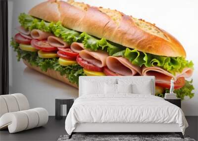 Footlong ham & swiss submarine sandwich isolated on white background Wall mural