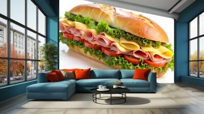 Footlong ham & swiss submarine sandwich isolated on white background Wall mural