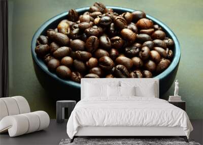 Roasted Coffee beans in a bowl on rusty background Wall mural