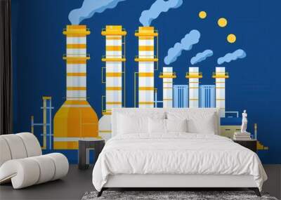 Bright Night Lights of a Refinery Complex, flat design illustration Wall mural