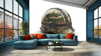 Military helmet with camouflage pattern, isolated on white, 3D illustration Wall mural