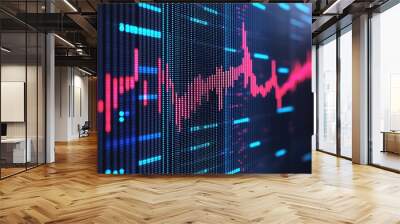 The image showcases a colorful digital waveform display, featuring blue and red signals that suggest audio or data processing. Wall mural