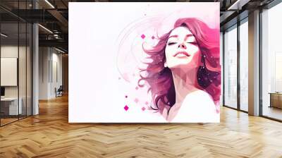 Illustration vector abstract  happy woman in pink  for a women's day , Wall mural