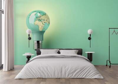 Lightbulb with earth for earth hour . Saving energy, Switch off for an hour. Wall mural