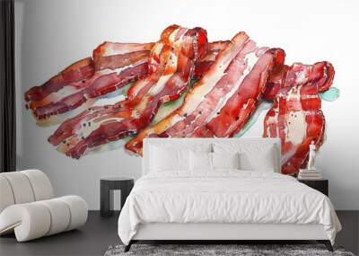 bacon water color style,isolate on white,clip art Wall mural