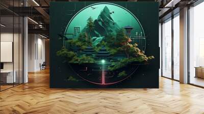 exquisite LOGO, with a bit of technology elements and a bit of Japan, showing the ability of data transmission, forest color background, 4k --v 5.2 --q 2  Wall mural