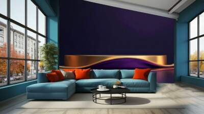 Abstract purple and gold podium with flowing liquid gold accents, set on a dark reflective floor, purple and gold podium, modern luxury Wall mural