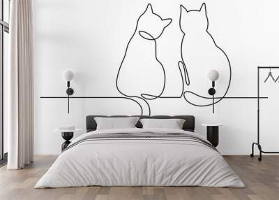 Two cats vector with continuous single one line art drawing. New minimalist design minimalism animal pet of cat illustration. Wall mural