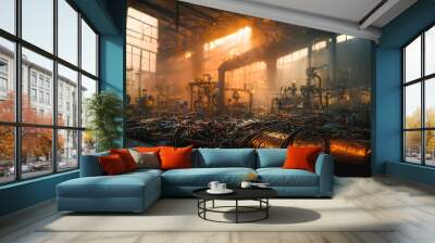 an old metal factory background, 3d illustrator image. Wall mural