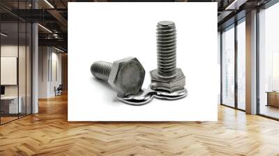 Nut and bolt melting on white background Wall mural