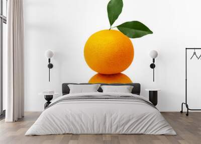 Orange fruit and ripe half of orange fruit on white background Wall mural