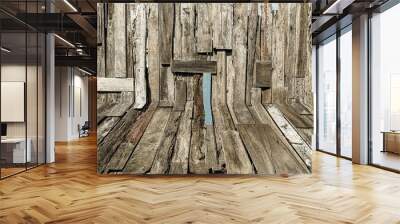 Backdrop Rustic wood old panels planks with background texture . Old Wall Wood material Grunge retro vintage wooden abstract background . Wall mural