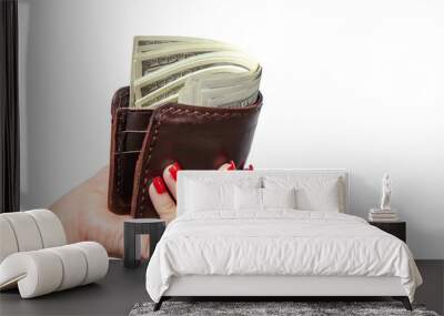 Millionaire lifestyle Over rich Concept . Money excessive overflow from the storage wallet for enjoy money dollar bill in Happy bonus  . isolated on white background,with clipping path. Wall mural