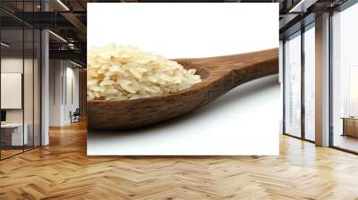 a wooden spoon full of rice, cooking utensil element, rustic style, natural lighting, isolated on white background Wall mural