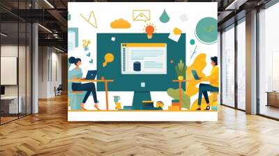 LinkedIn articles, professional insights, flat design illustration Wall mural