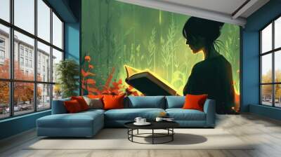 Person reading an inspirational book, selfgrowth, identity support Wall mural