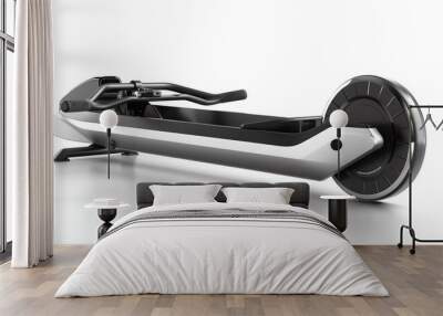 Rowing machine, sleek and modern design, black and silver, isolated on white background Wall mural