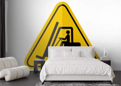 isolated watch out forklift operation area, common hazards symbols on yellow round triangle board warning sign for icon, label, logo or package industry etc. paperwork flat style vector design.  Wall mural