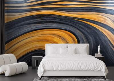 Abstract wooden texture with flowing lines in black and orange on a surface, perfect for backgrounds. Wall mural