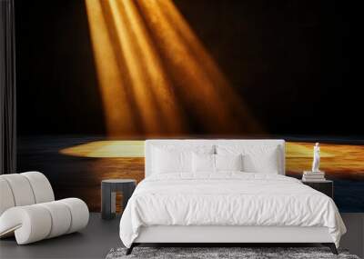 Beam of light illuminating a dark space, creating a dramatic ambiance. Wall mural