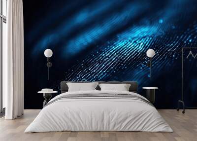 Close-up of a futuristic, glowing digital fingerprint pattern, evoking themes of technology and security in a captivating blue hue. Wall mural