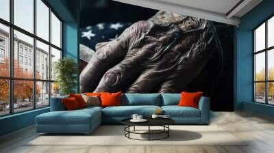 senior man with a US flag, panoramic format Wall mural