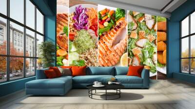 collage of plates of food, top view Wall mural