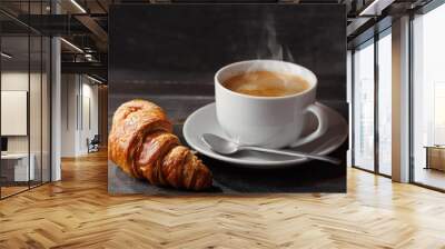 cup of coffee and croissant Wall mural