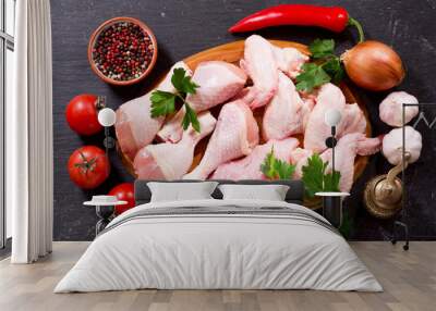 fresh chicken meat on dark board Wall mural