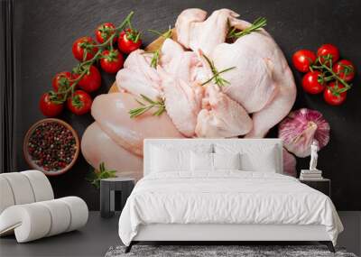 fresh chicken meat with rosemary, top view Wall mural