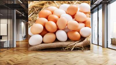 fresh eggs on wooden table Wall mural