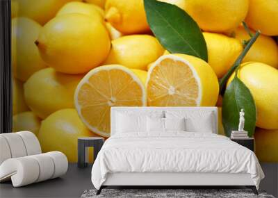 fresh lemons as background, top view Wall mural