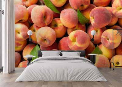 fresh peaches as background, top view Wall mural