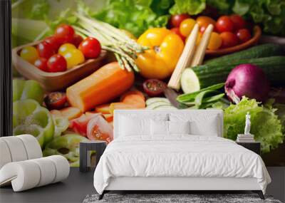 fresh vegetables on cutting board Wall mural