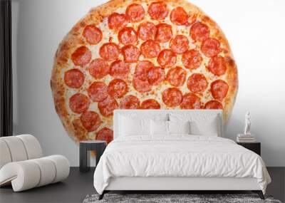 Pizza pepperoni isolated on white background Wall mural