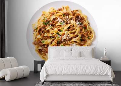 plate of pasta bolognese isolated on transparent background, top view Wall mural