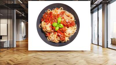 plate of pasta bolognese on white background, top view Wall mural