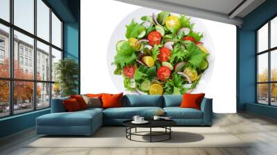 plate of salad with fresh vegetables isolated on transparent background, top view Wall mural