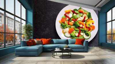 plate of stir fry vegetables, top view Wall mural