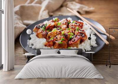 Plate of teriyaki chicken with rice Wall mural