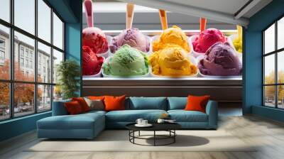 Colorful ice cream in ice cream shop. Wall mural